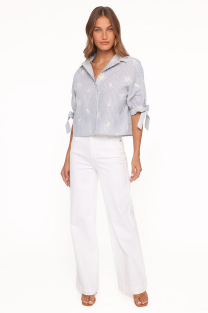 Floriana Tie Sleeve Shirt - Blue Stripe