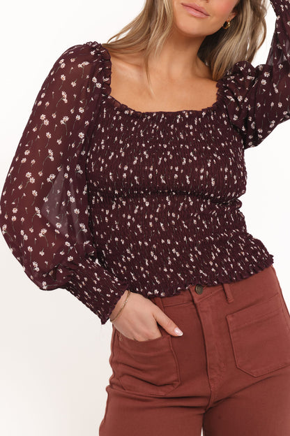 Greta Top - Burgundy Floral