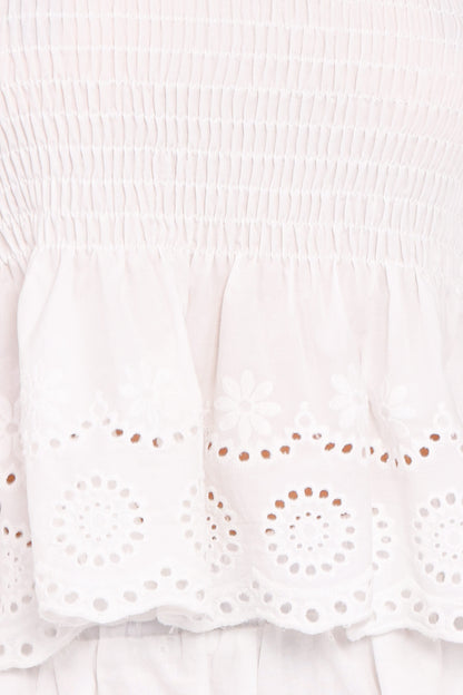 Gretal Smocked Eyelet Top - White