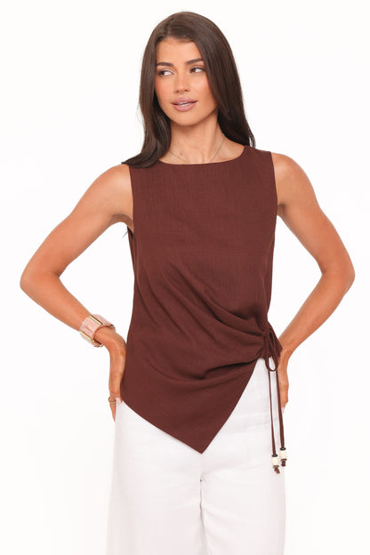 Heloise Side Tie Top - Dark Brown