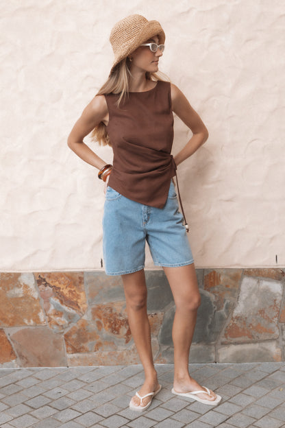 Heloise Side Tie Top - Dark Brown