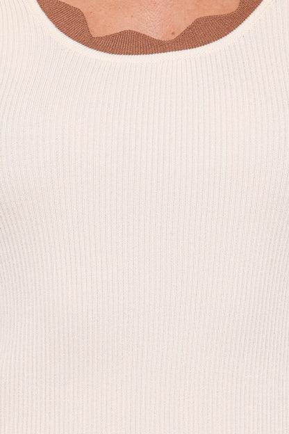 Johnson Scalloped Trim Tank - Cream Brown