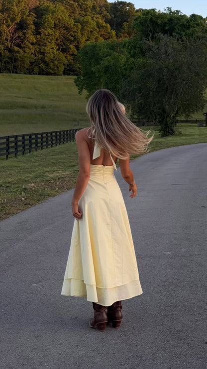 Kathy Halter Neck Maxi Dress - Lemon