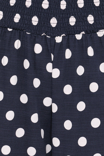 Jillian Smocked Pant Set - Navy Polka Dot