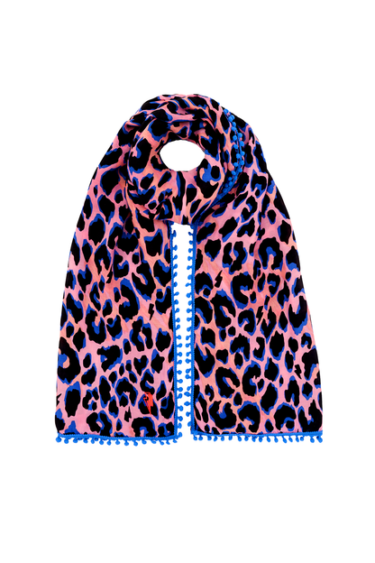Pink with Blue and Black Shadow Leopard Charity Super Scarf